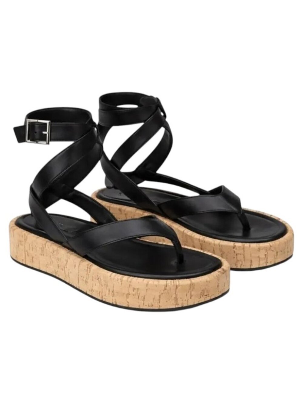 Schutz Tessie Black Leather Strappy Cork Platform Sandals 8.5 NWOT